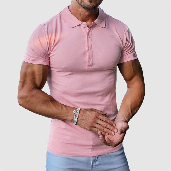 Men's Four-Button Casual Polo Shirt Pink