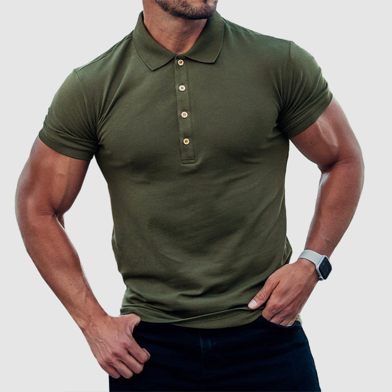 Men's Four-Button Casual Polo Shirt Green