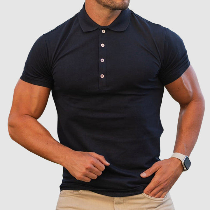 Men's Four-Button Casual Polo Shirt Black