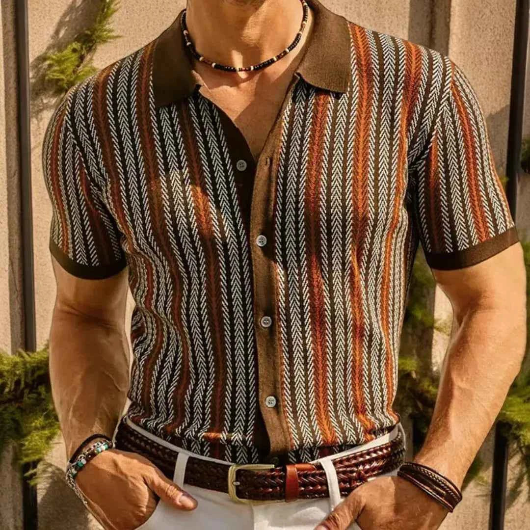 Men's Button Down Polo Shirt Brown