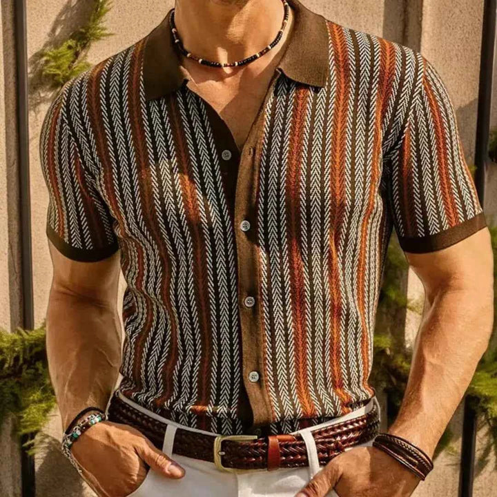 Men's Button Down Polo Shirt Brown