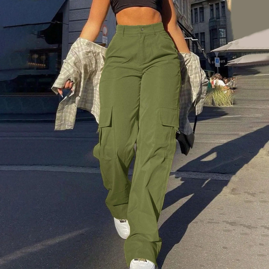 Carly | Women's High Waist Cargo Pants - Casual Comfort & Pockets Green