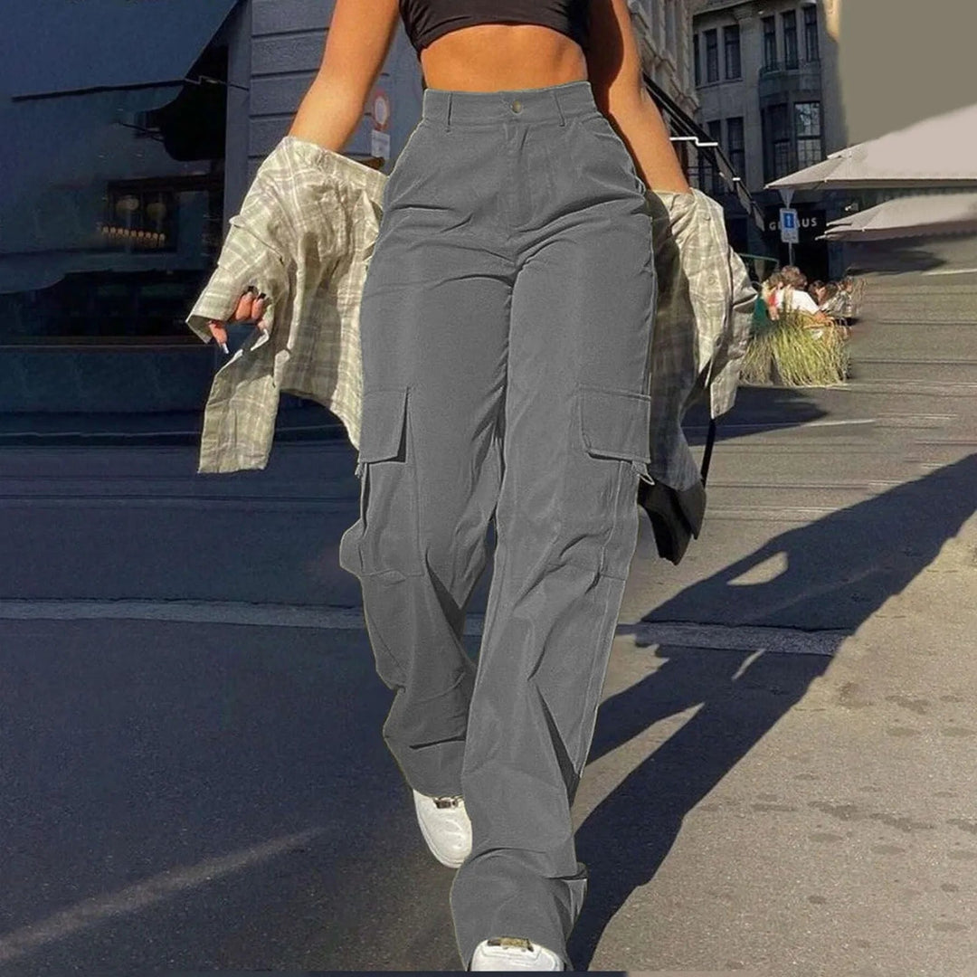 Carly | Women's High Waist Cargo Pants - Casual Comfort & Pockets Gray