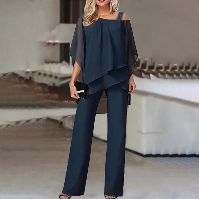 Chic Off-Shoulder Jumpsuit for Women Navy Blue
