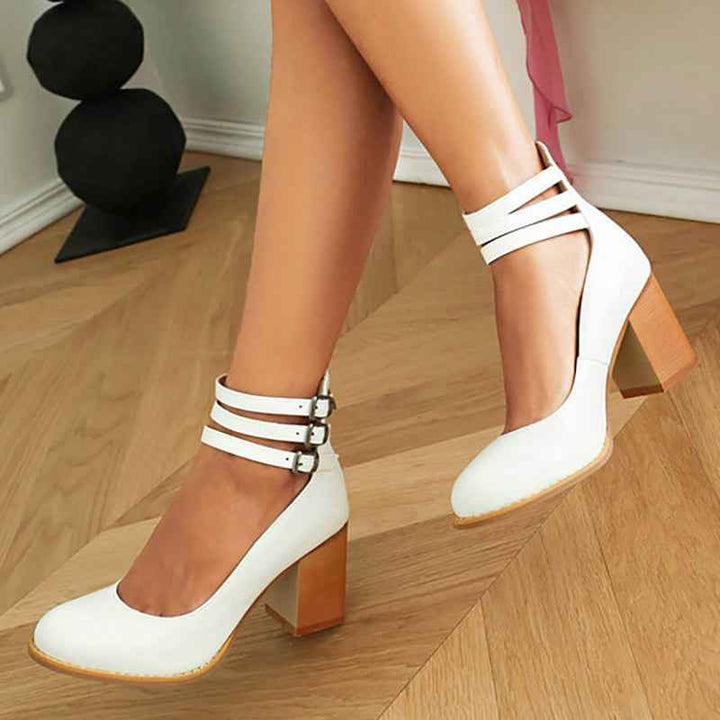 Casilda | Smooth Sandals with Ankle Strap and Thick Heel