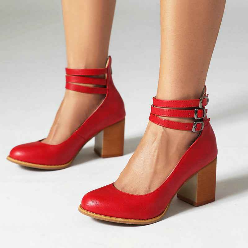 Casilda | Smooth Sandals with Ankle Strap and Thick Heel
