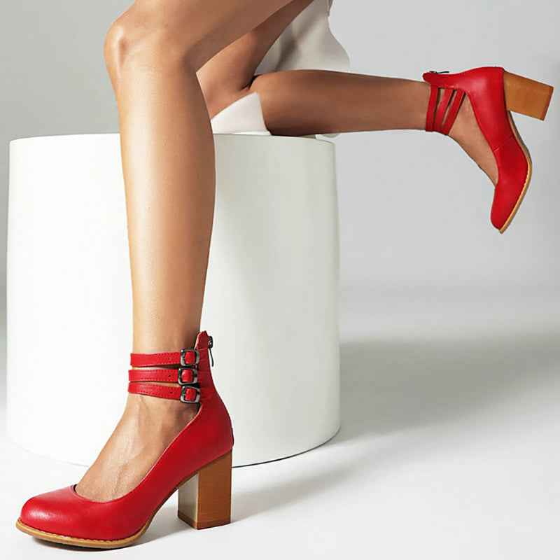 Casilda | Smooth Sandals with Ankle Strap and Thick Heel