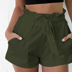 Women's Paper Bag Shorts Dark Green