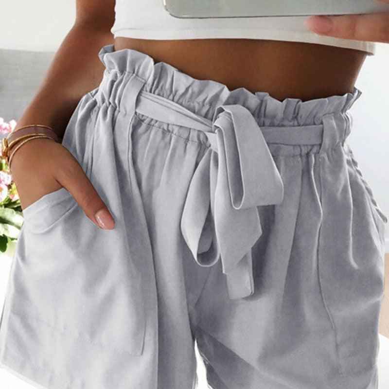 Women's Paper Bag Shorts Light Gray