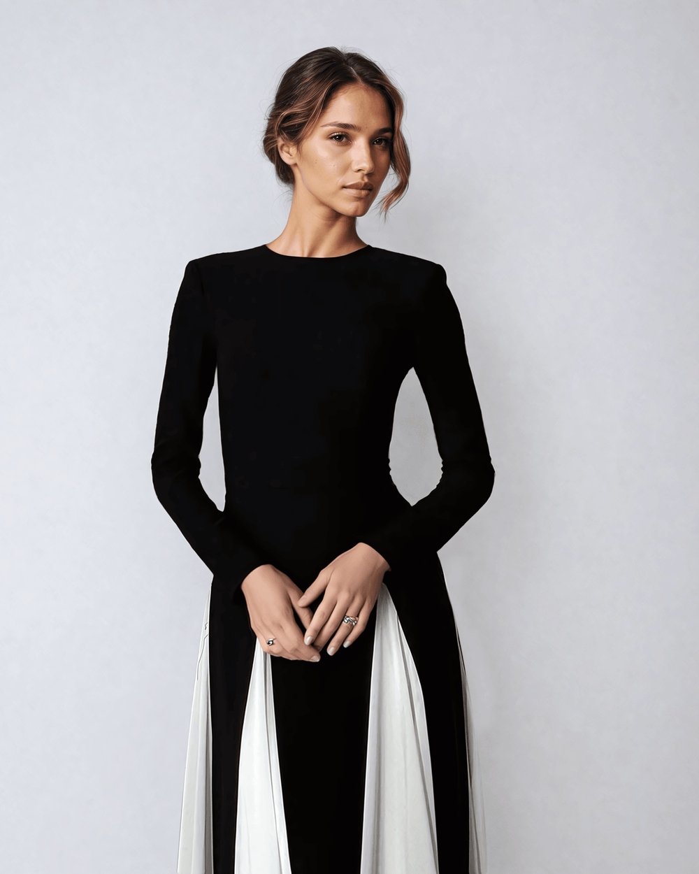 Chandra | Women's Elegant Black-and-White Maxi Dress - Flowing Fit