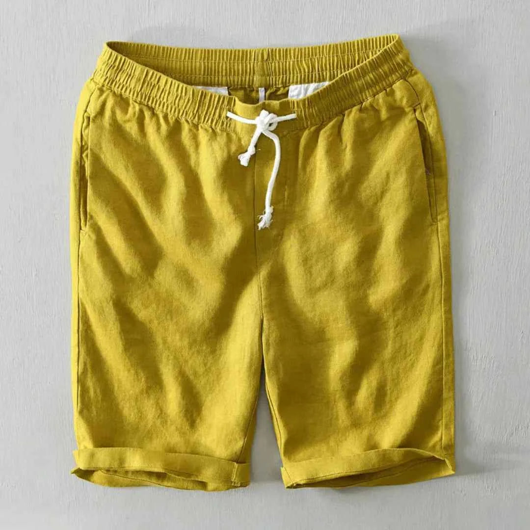 Men's Linen-Blend Drawstring Shorts Yellow