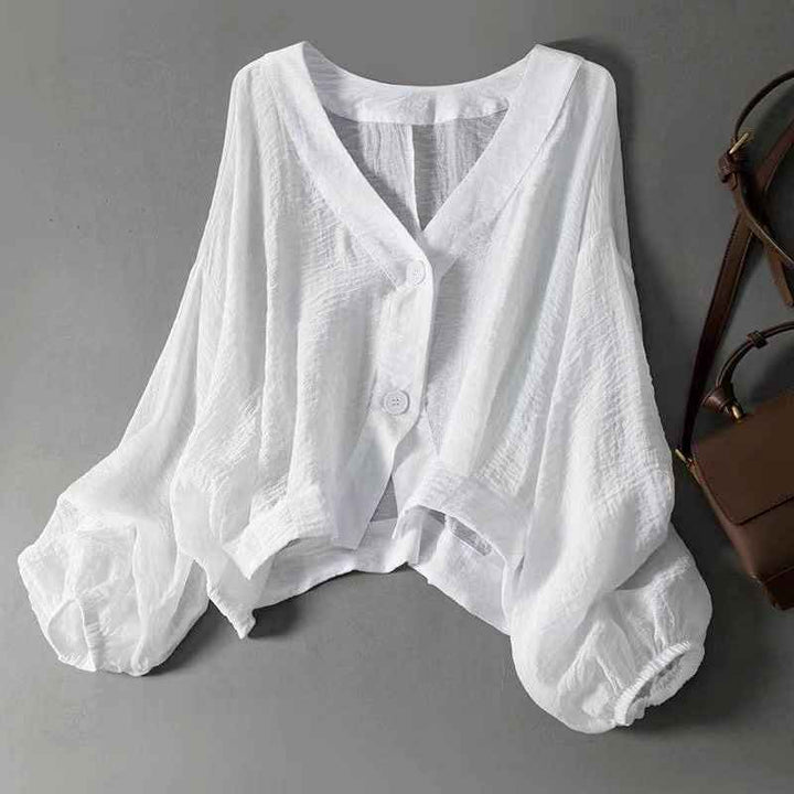 Women's Cropped Blouse with Balloon Sleeves in Charlotte Rose