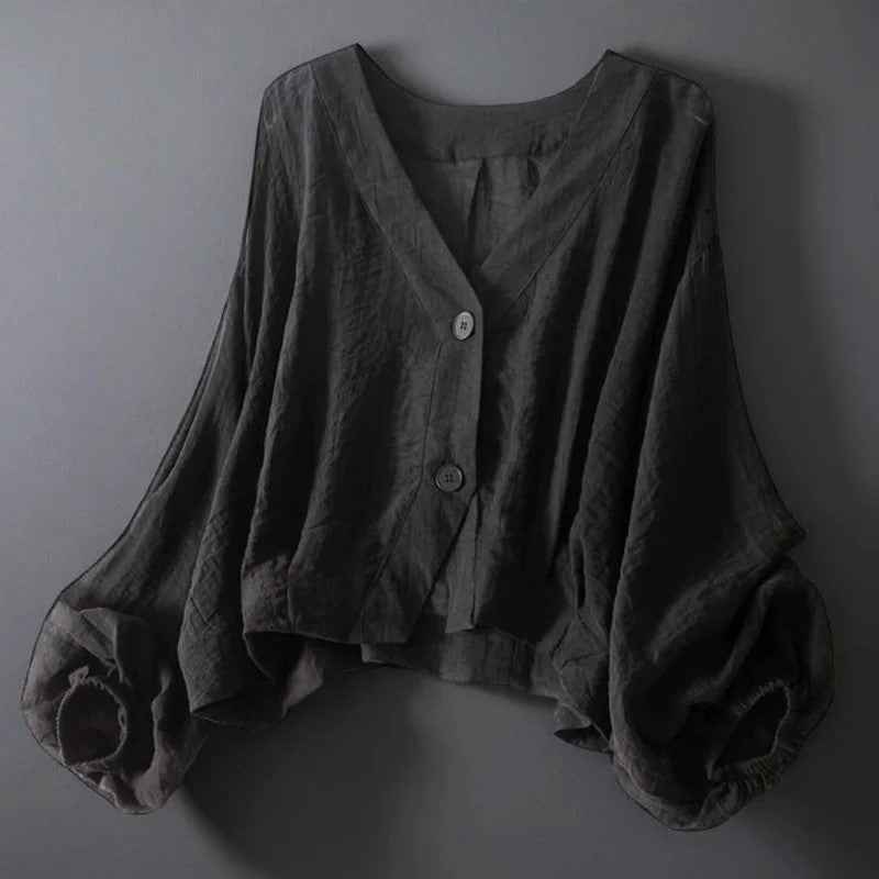 Women's Cropped Blouse with Balloon Sleeves in Charlotte Rose