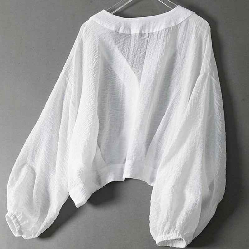 Women's Cropped Blouse with Balloon Sleeves in Charlotte Rose