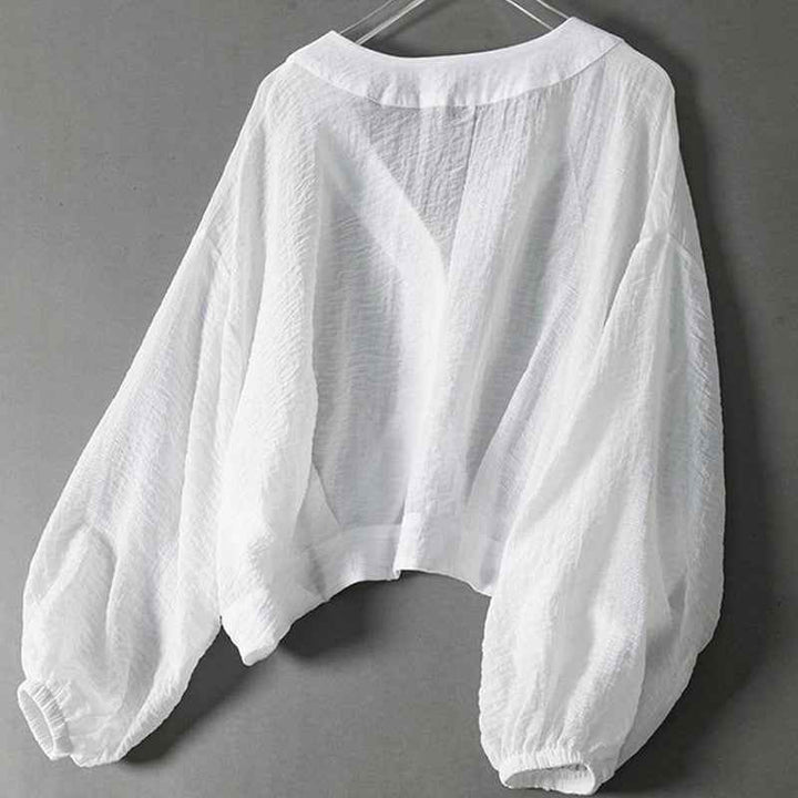 Women's Cropped Blouse with Balloon Sleeves in Charlotte Rose