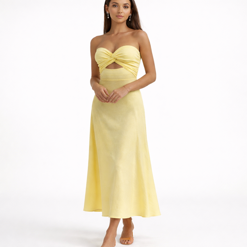 Rowena | Women's Off Shoulder Yellow Maxi Dress - Elegant & Breezy