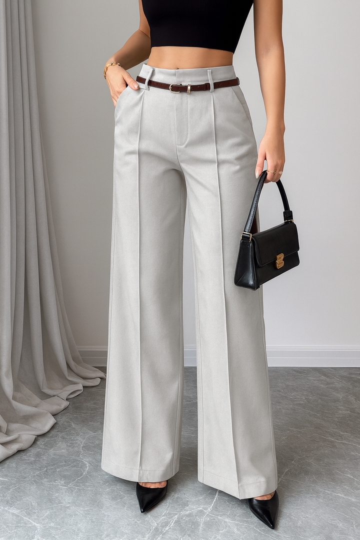 Jolan | Women's High Waist Straight Leg Trousers – Regular Fit White