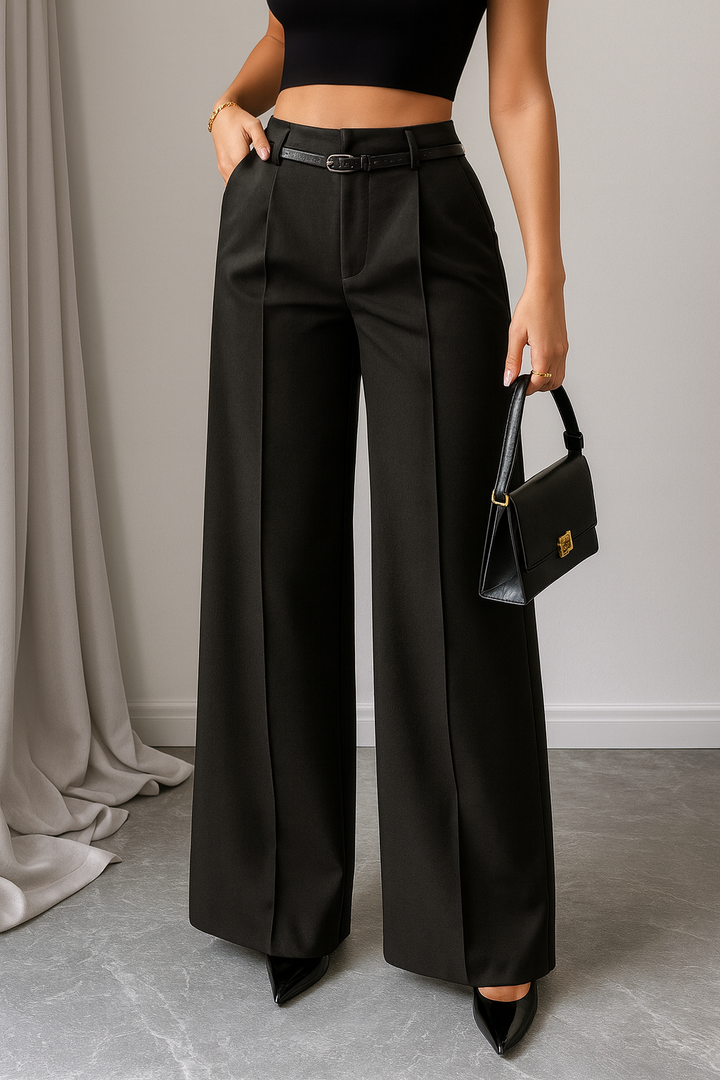 Jolan | Women's High Waist Straight Leg Trousers – Regular Fit Black