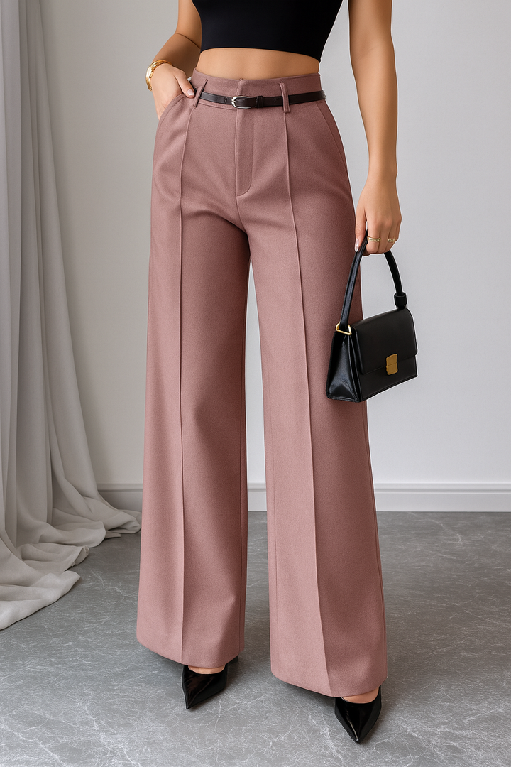 Jolan | Women's High Waist Straight Leg Trousers – Regular Fit Pink