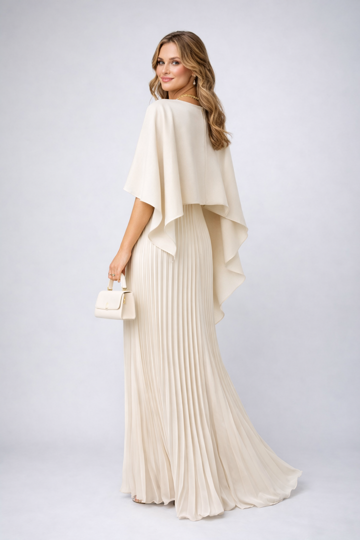 Daisy | Women's Pleated Chiffon Maxi Dress – High Neck & Relaxed Fit
