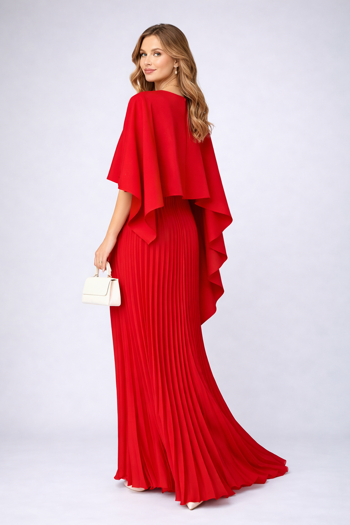 Daisy | Women's Pleated Chiffon Maxi Dress – High Neck & Relaxed Fit