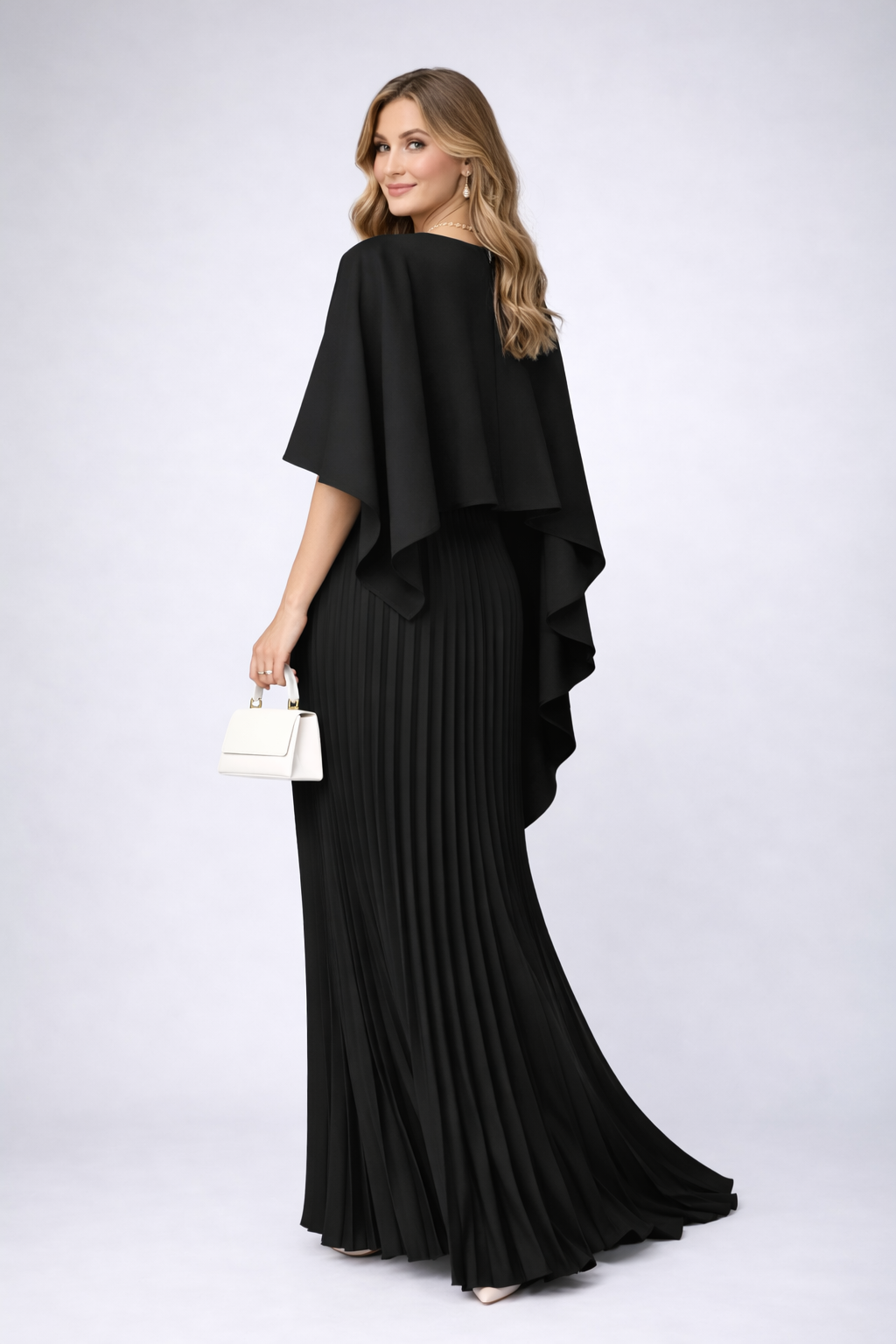 Daisy | Women's Pleated Chiffon Maxi Dress – High Neck & Relaxed Fit
