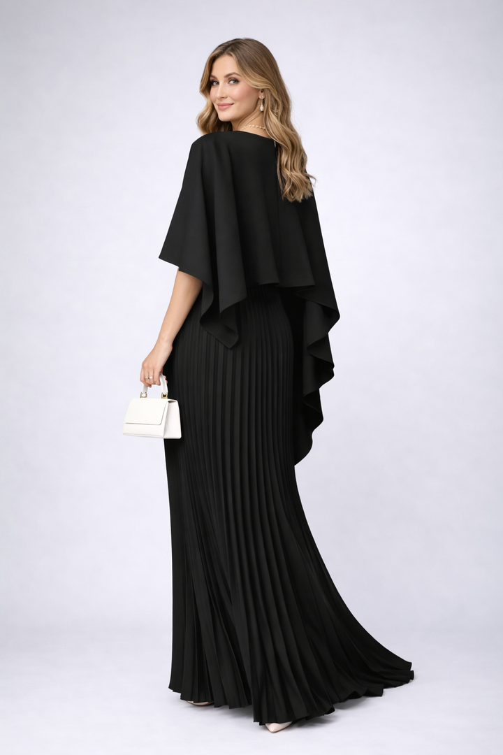 Daisy | Women's Pleated Chiffon Maxi Dress – High Neck & Relaxed Fit