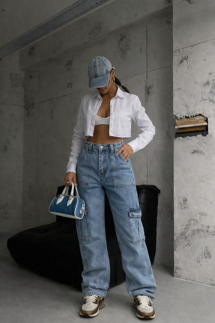 Felda | Women's Low Rise Straight Fit Cargo Jeans with Pockets