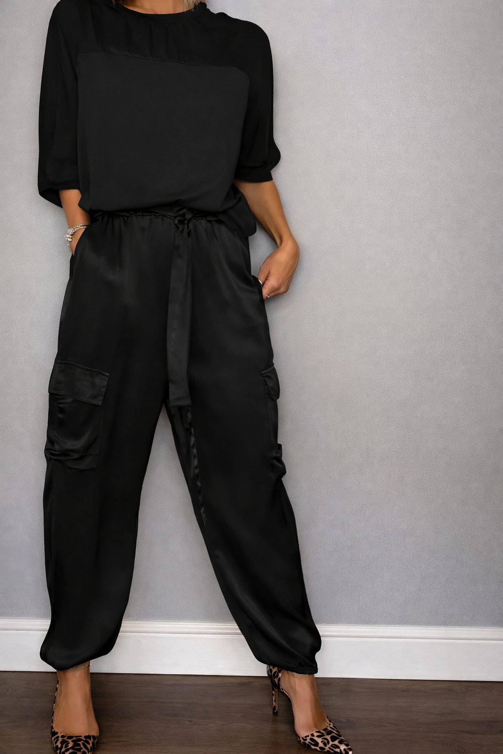 Solei | Women's Stylish Satin Set Black