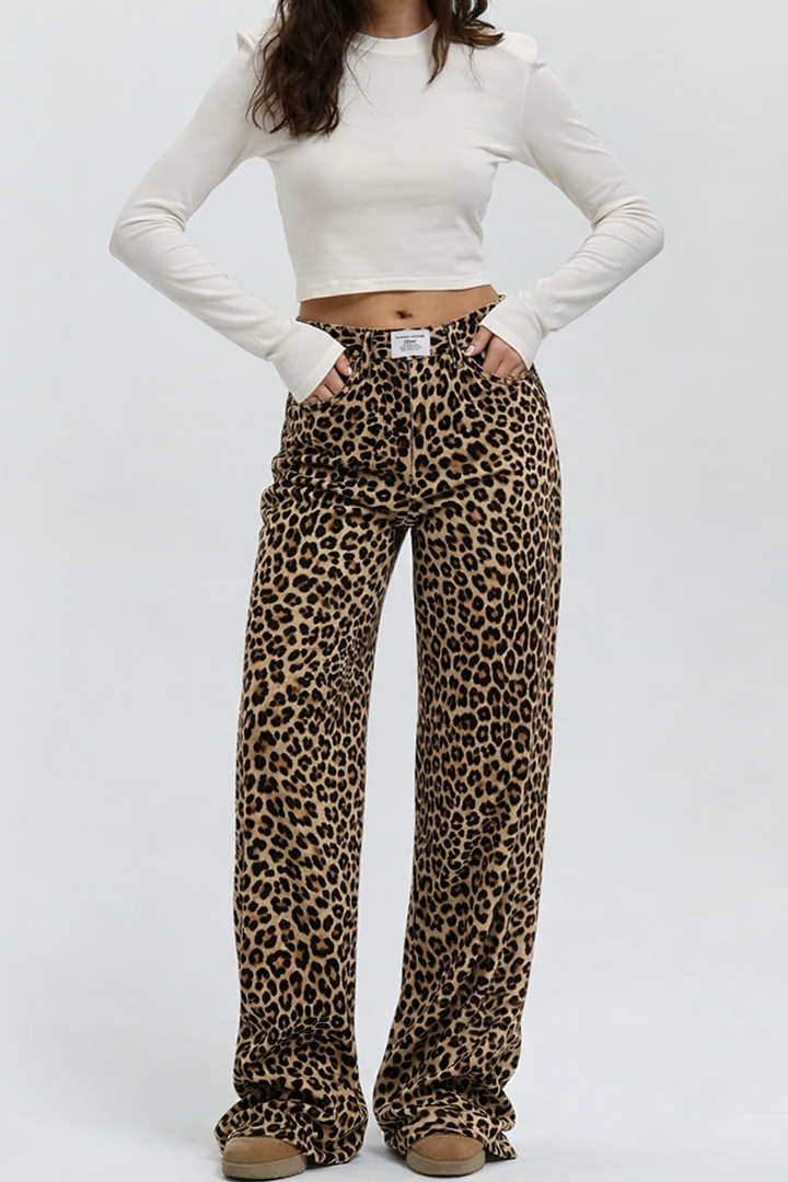 Fallon | Women's Trending Straight Leg Leopard Print Jeans Leopard Print