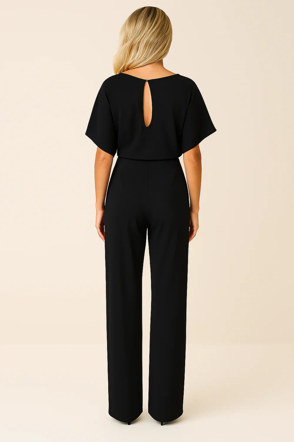 Women's Elegant Wide Leg Belted Jumpsuit with Short Sleeves