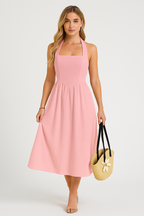 Women's Sleeveless A-line Midi Dress – Casual Fit in Natural Fabrics Pink