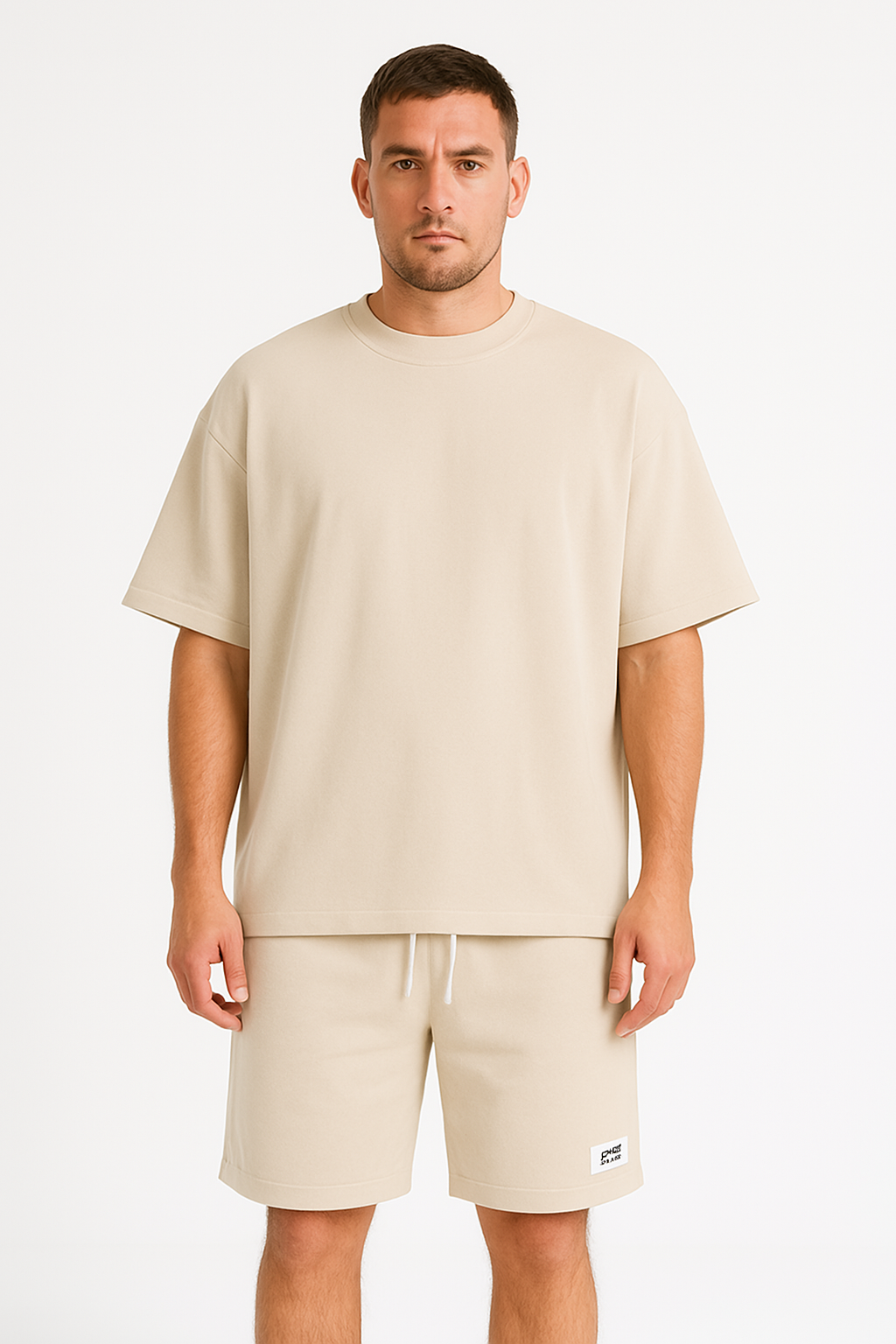 Men's Cotton Tracksuit – Relaxed Fit T-Shirt & Shorts Set Apricot