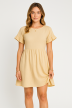 Women's Loose-Fitting Dress – Breathable Fabric – Ruffled Sleeves – Knee Length Apricot
