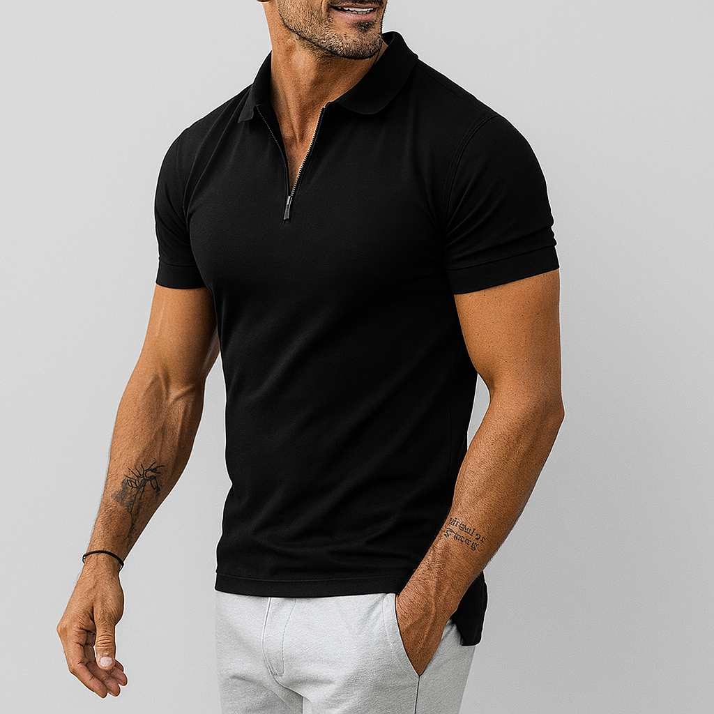 Men's Slim Fit Half Zip Polo Shirt Black