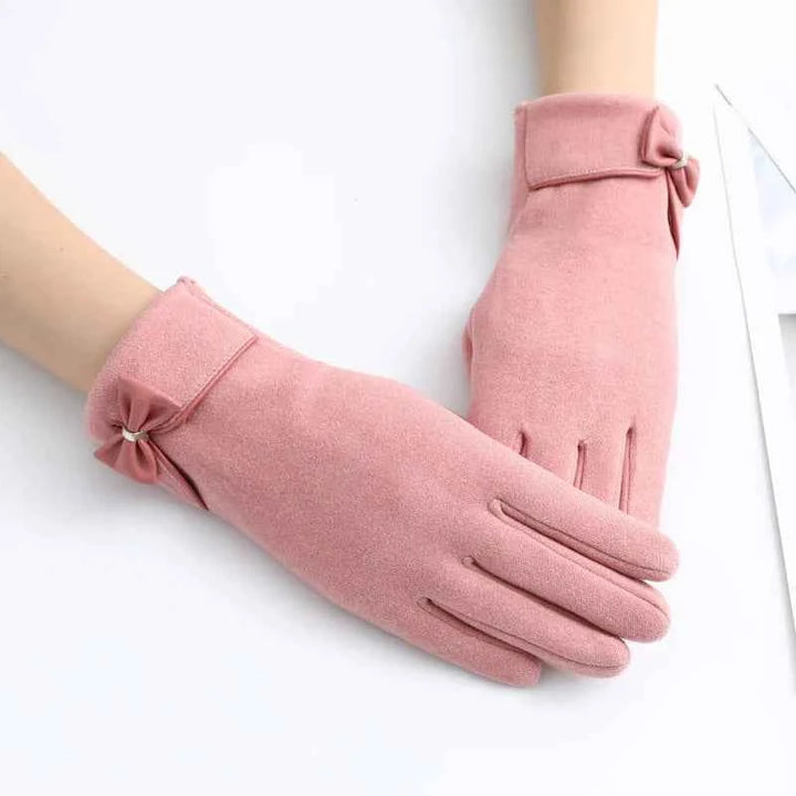 Chic Blush Bow Gloves for Stylish Elegance Pink
