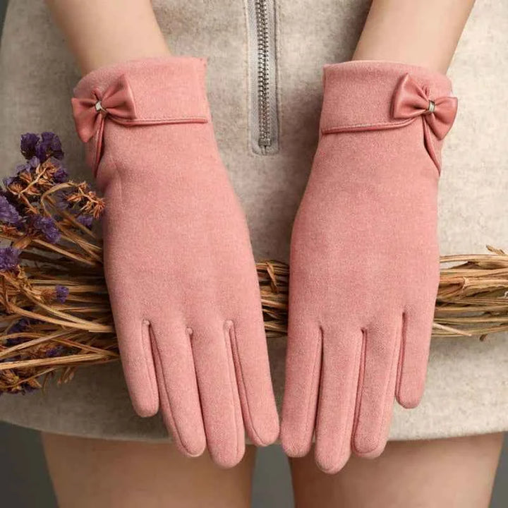Chic Blush Bow Gloves for Stylish Elegance
