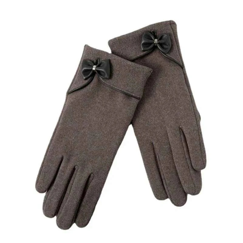 Chic Blush Bow Gloves for Stylish Elegance Gray