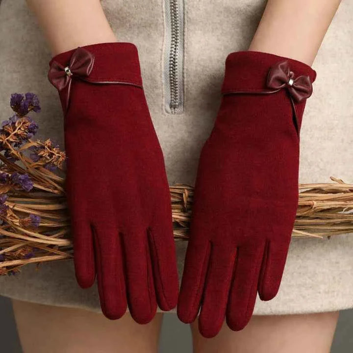 Chic Blush Bow Gloves for Stylish Elegance Red