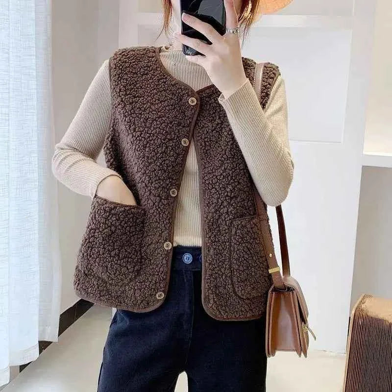 Chic Fluffy Gilet for Women Brown