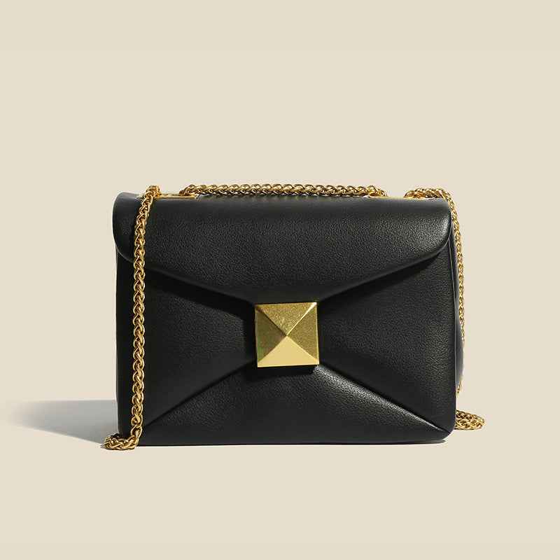 Leather Chain Crossbody Bag Green Pink Blue Beige Black Black
