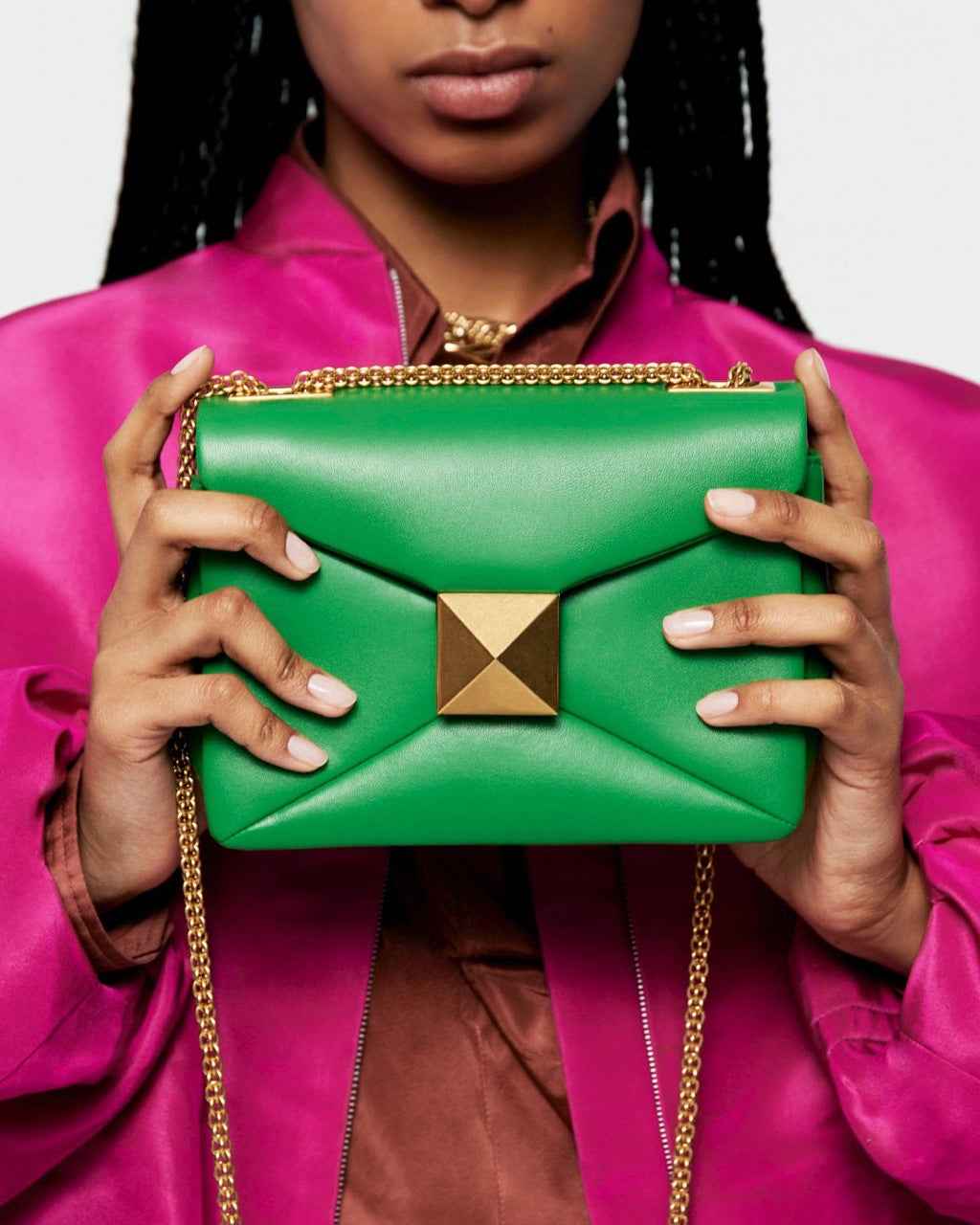 Leather Chain Crossbody Bag Green Pink Blue Beige Black