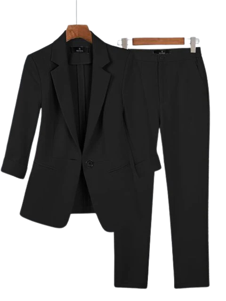 Chic Women's Blazer and Trouser Set Black