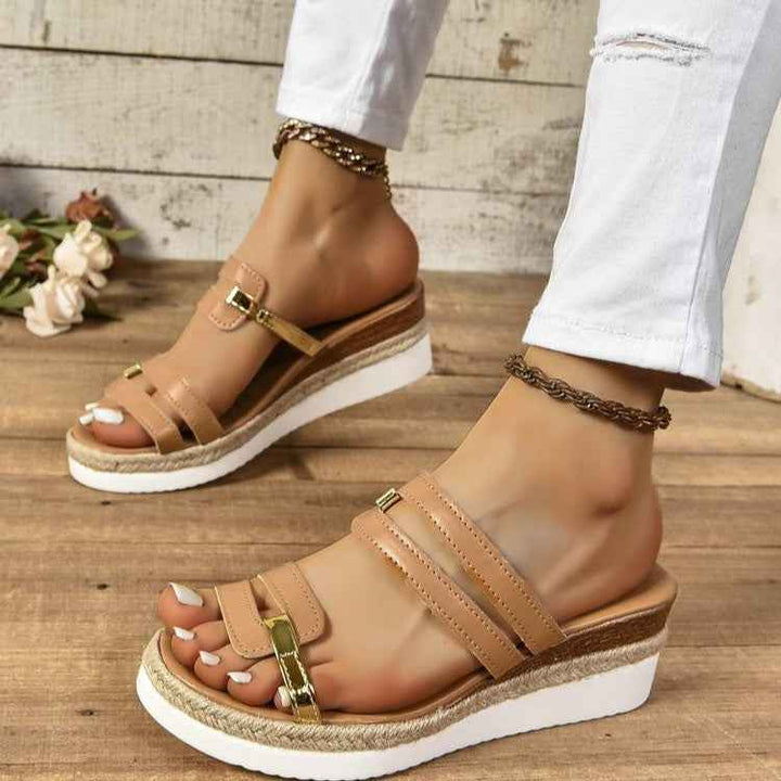 Emily | Women's Stylish Colorblock Wedge Sandals for Summer Khaki