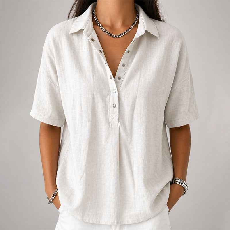 Women's Loose-Fit Short Sleeve Henley Top