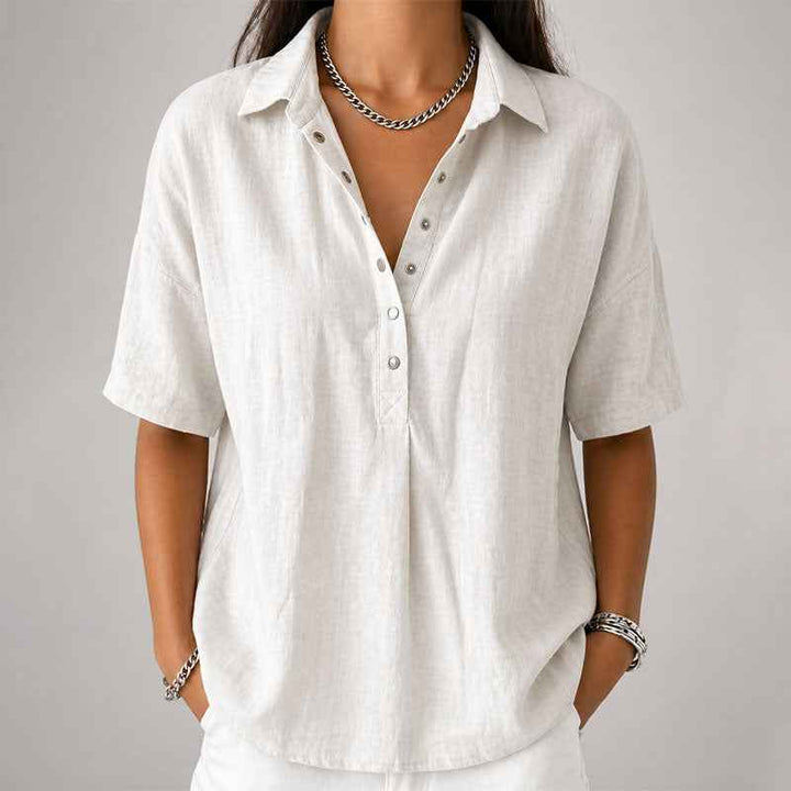 Women's Loose-Fit Short Sleeve Henley Top
