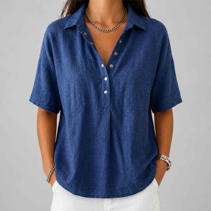 Women's Loose-Fit Short Sleeve Henley Top