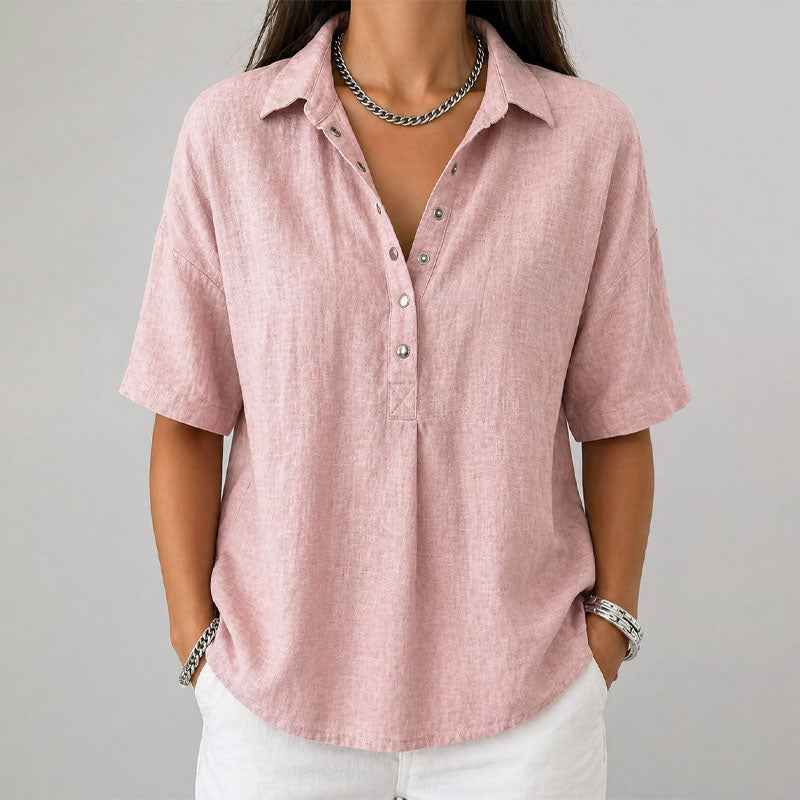 Women's Loose-Fit Short Sleeve Henley Top