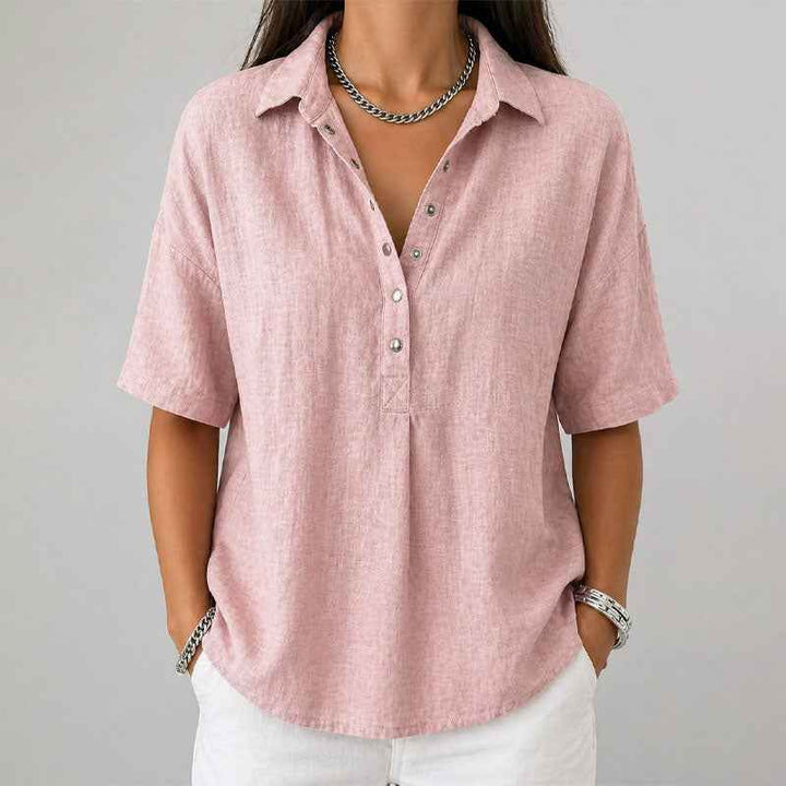 Women's Loose-Fit Short Sleeve Henley Top