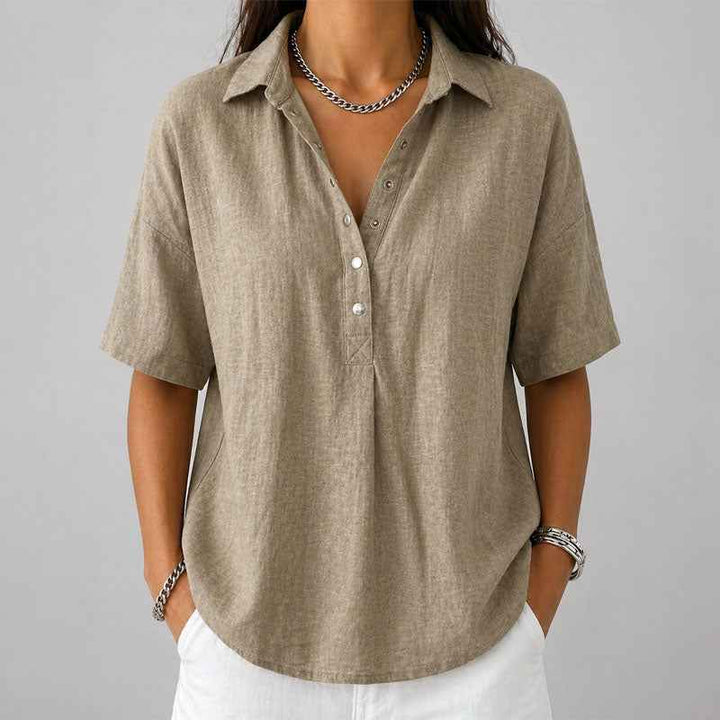 Women's Loose-Fit Short Sleeve Henley Top